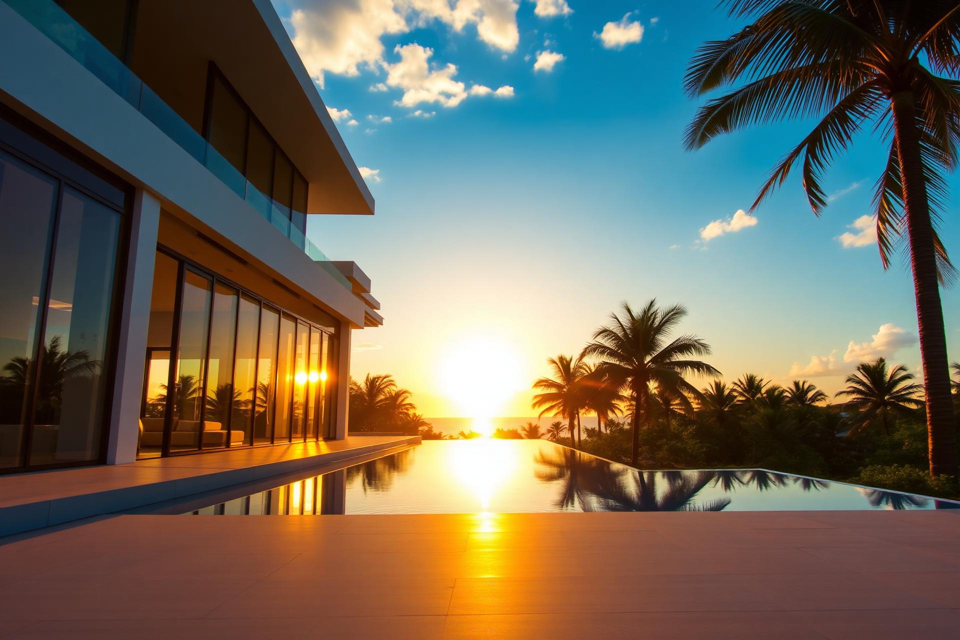 Luxury home at sunset